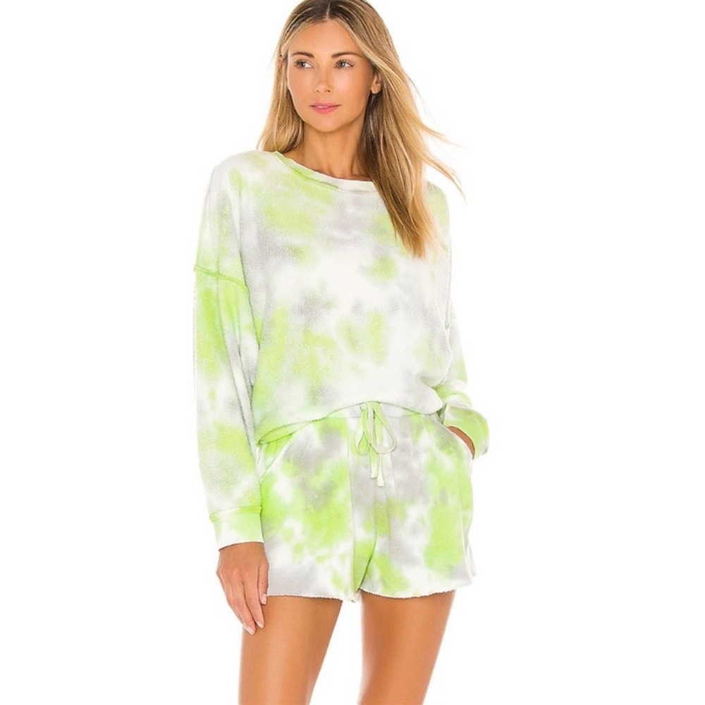Free People Kelly tie-dye jersey top and short set in lime